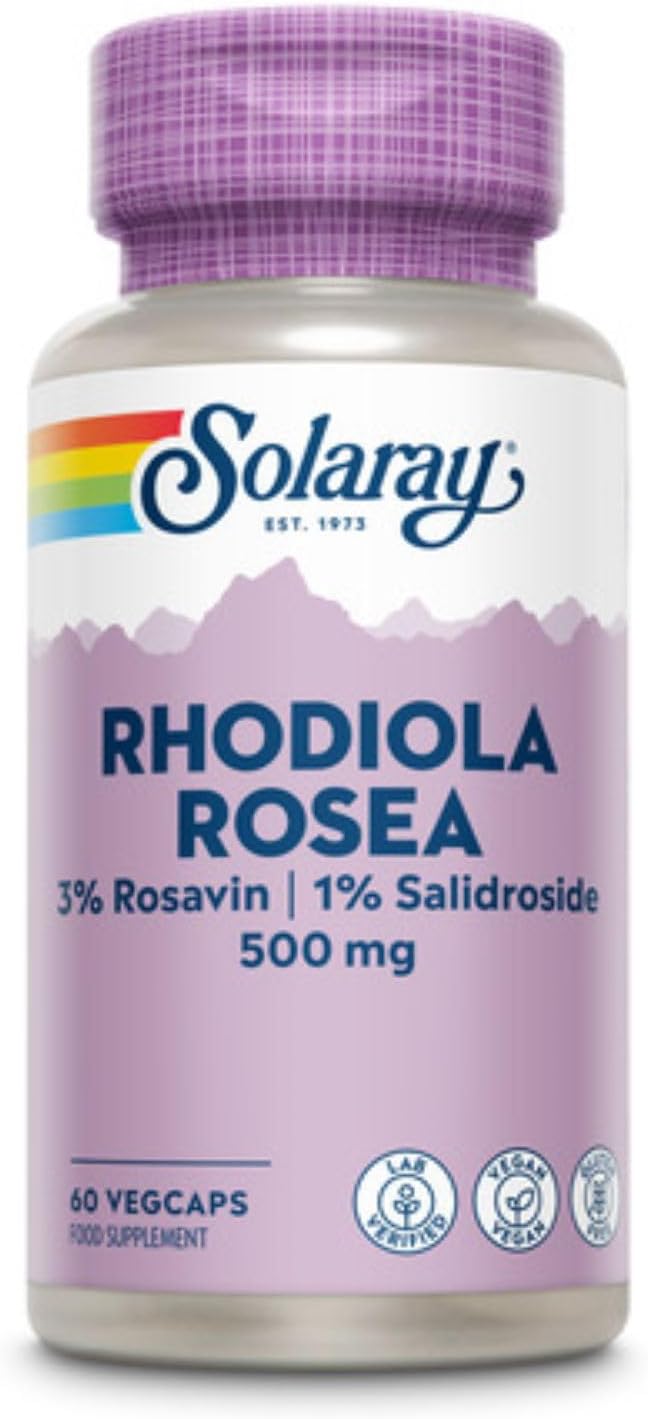 Solaray Rhodiola Rosea 500mg - Lab Verified - Vegan - Gluten Free 60 VegCaps-0