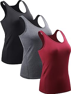 Cadmus Womens 3 Pack Sleeveless Vest Undershirt Basic Tank Top Baselayer Stretch Casual