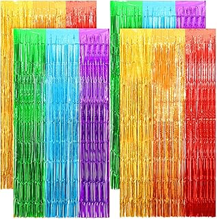 4Pcs 3.2ft x 6.5ft Tinsel Curtains, Rainbow Foil Fringe Curtains Streamers Backdrop Party Decoration Photo Props for Wedding Birthday Disco Party