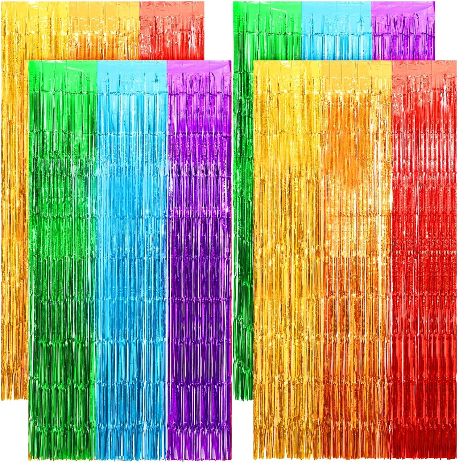 4Pcs 3.2ft x 6.5ft Tinsel Curtains, Rainbow Foil Fringe Curtains Streamers Backdrop Party Decoration Photo Props for Wedding Birthday Disco Party-0