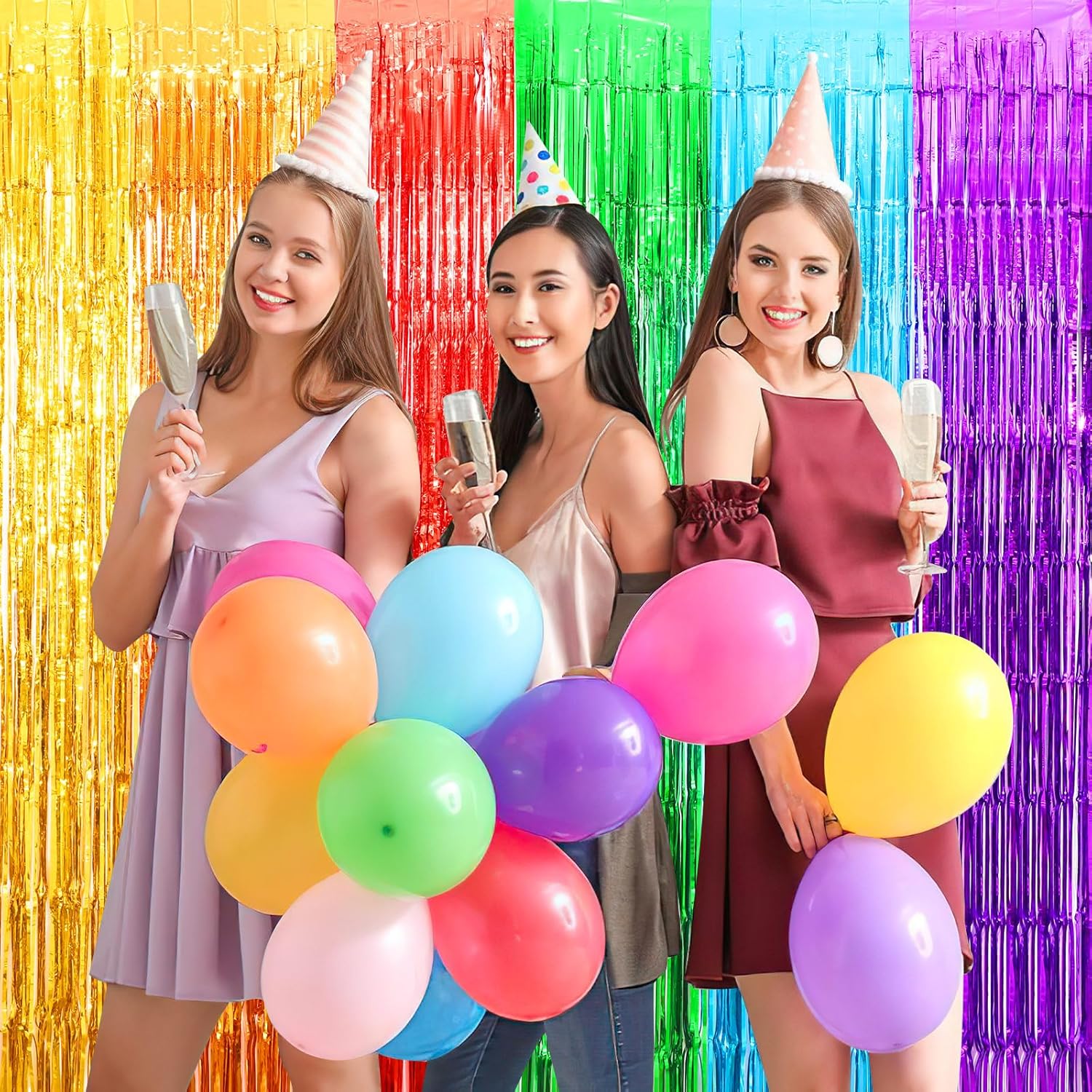 4Pcs 3.2ft x 6.5ft Tinsel Curtains, Rainbow Foil Fringe Curtains Streamers Backdrop Party Decoration Photo Props for Wedding Birthday Disco Party-4