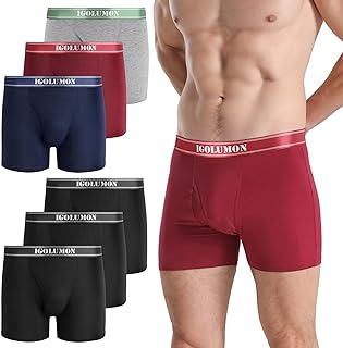 IGOLUMON Bamboo Mens Boxers Shorts Multipack 6 Pack Soft Comfortable Mens Underwear Open Fly with Pouch Breathable Classic Fit Mens Underpants Hipsters