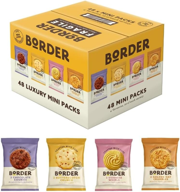 Border Luxury Mini Pack 48 Biscuits 4 Variety - Perfect for - Treat - Office - Guests (2 Boxes (96 Packs))-0