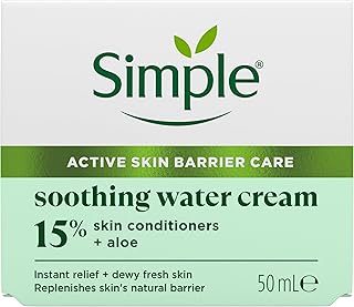 Simple Soothing Water Face Cream facial moisturiser with 15% skin conditioners, aloe and ceramide boosters for a healthy skin barrier calms and hydrates dry, sensitive skin 50 ml