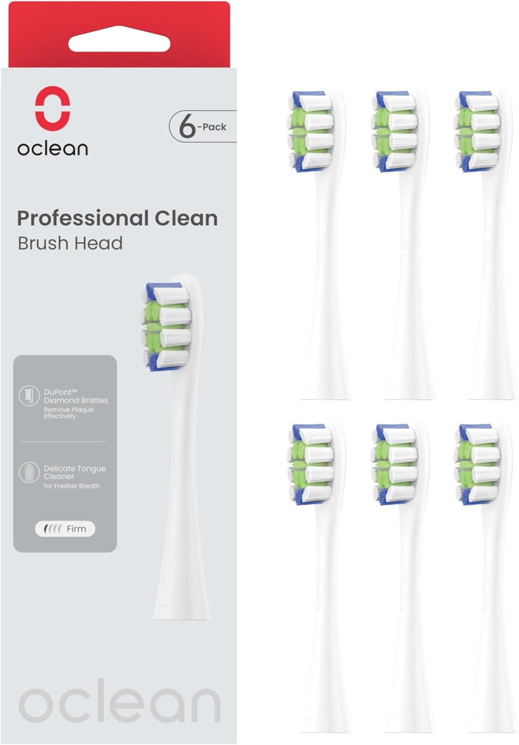 Oclean Toothbrush Professional Clean Brush Head Replacements, Compatible with All Oclean Electric Handles, FDA Approved (6 Pack) – White-0