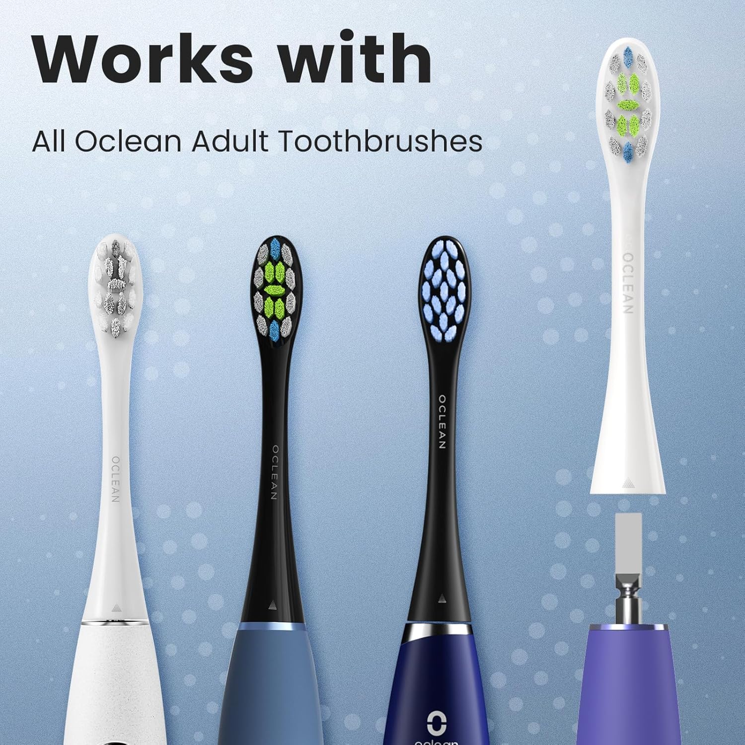 Oclean Toothbrush Professional Clean Brush Head Replacements, Compatible with All Oclean Electric Handles, FDA Approved (6 Pack) – White-5