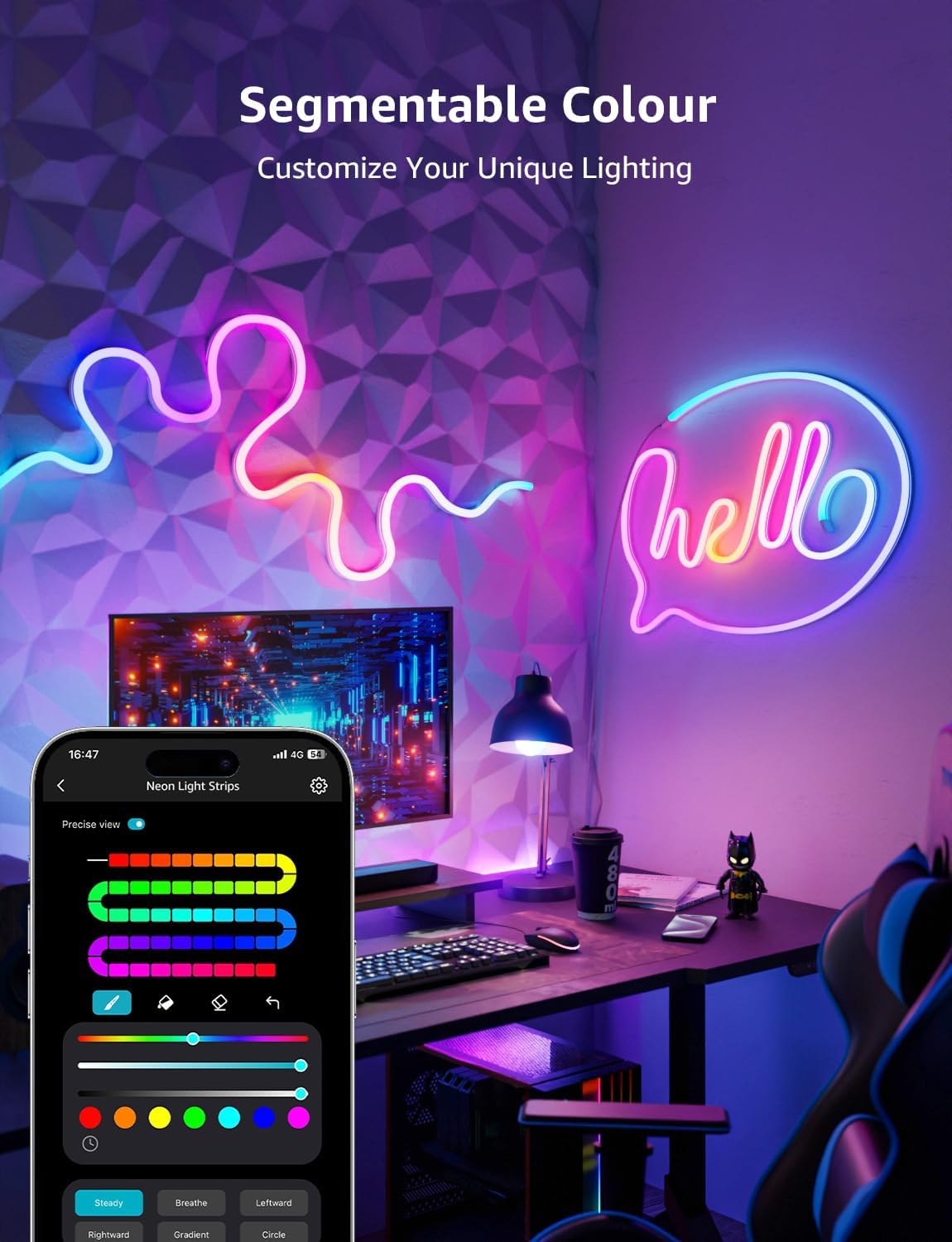 Lepro N1 AI Smart Neon Light Strip 3M, Voice & App Control, AI Generated Lighting LLM, Dotless LED Strip Work with Alexa & Google Home, Music Sync Gaming Lights, IP65 Waterproof, DIY Multiple Colors-6