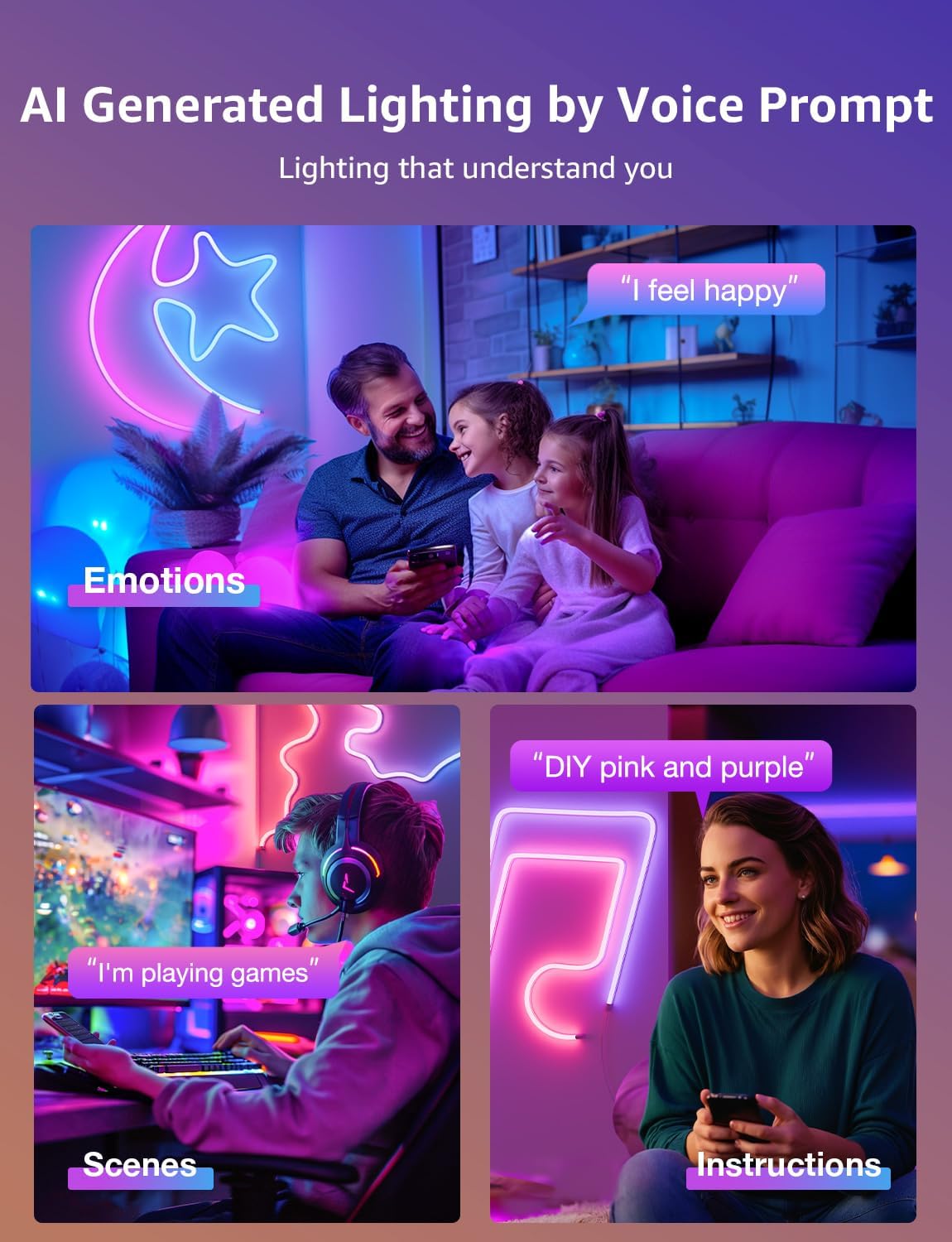 Lepro N1 AI Smart Neon Light Strip 3M, Voice & App Control, AI Generated Lighting LLM, Dotless LED Strip Work with Alexa & Google Home, Music Sync Gaming Lights, IP65 Waterproof, DIY Multiple Colors-8