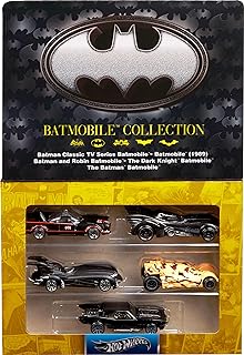 Hot Wheels 1:64 Scale Die-Cast Toy Cars, Set of 5 Batman 85th Anniversary Vehicles Featuring 5 Different Batmobile Replicas in Commemorative Packaging, JBG93