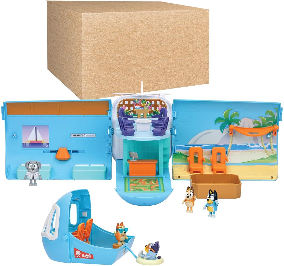 Bluey 3-in-1 Transforming Plane Playset with The Heelers, Plane Transforms to A Resort & Boat, 25+ Sounds & Phrases, 5 Figures - Exclusive Captain Figure, Amazon Exclusive-3