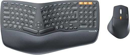 ProtoArc EKM01 Ergonomic Wireless Keyboard and Mouse, Ergo Bluetooth Keyboard and Mouse Combo, Split Design, Palm Rest, Multi-Device, QWERTY UK Layout, Windows/Mac/Android