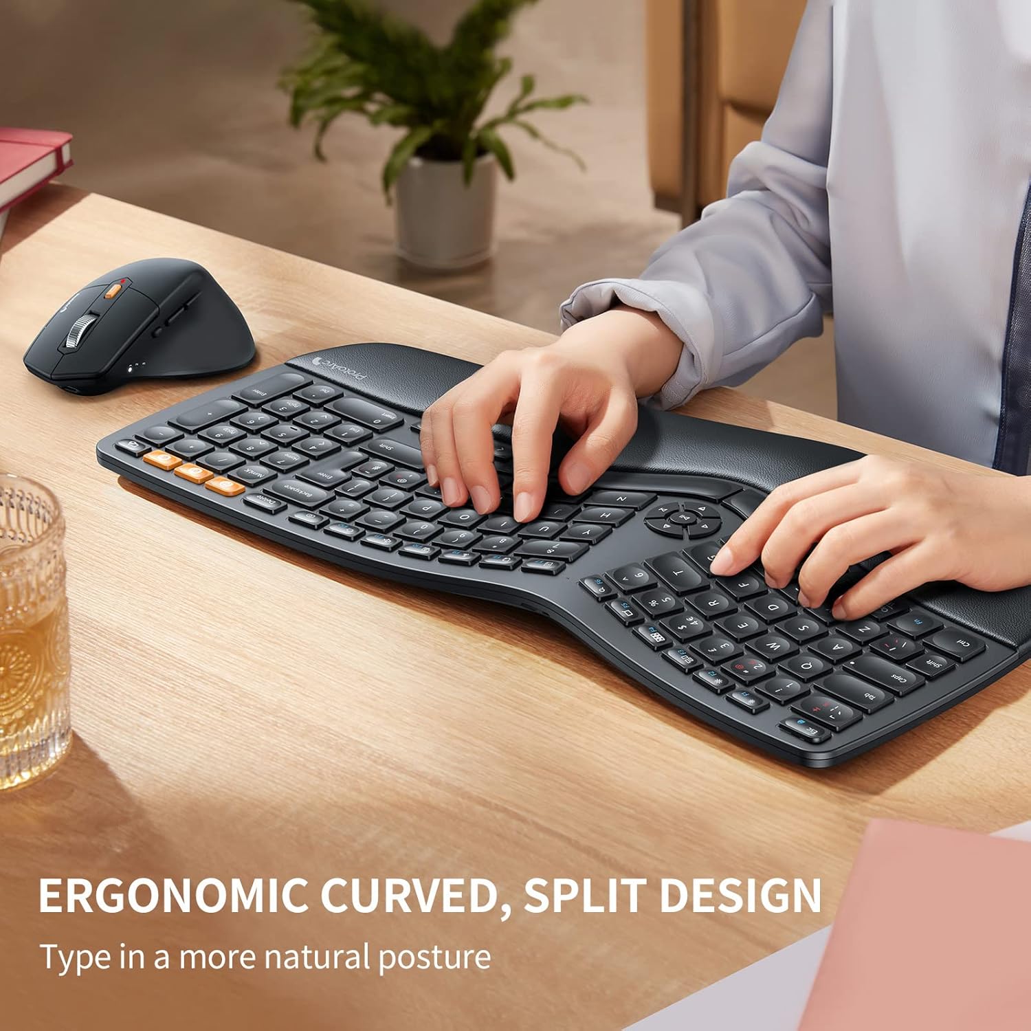 ProtoArc EKM01 Ergonomic Wireless Keyboard and Mouse, Ergo Bluetooth Keyboard and Mouse Combo, Split Design, Palm Rest, Multi-Device, QWERTY UK Layout, Windows/Mac/Android-1