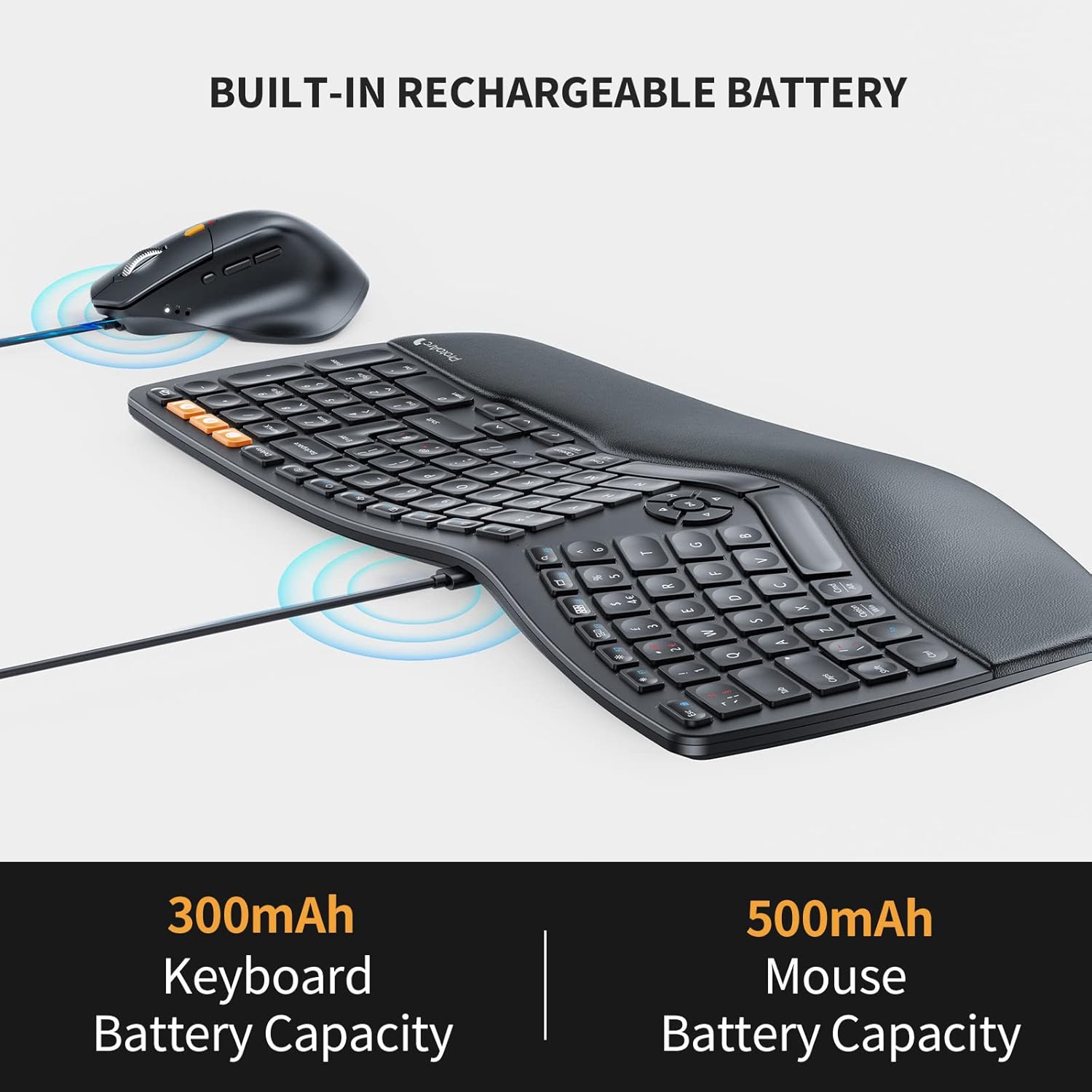 ProtoArc EKM01 Ergonomic Wireless Keyboard and Mouse, Ergo Bluetooth Keyboard and Mouse Combo, Split Design, Palm Rest, Multi-Device, QWERTY UK Layout, Windows/Mac/Android-5