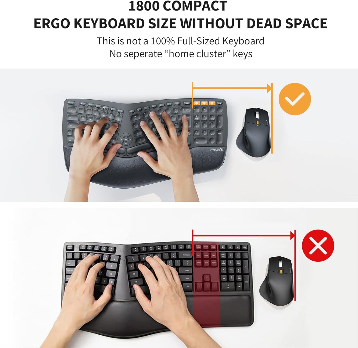 ProtoArc EKM01 Ergonomic Wireless Keyboard and Mouse, Ergo Bluetooth Keyboard and Mouse Combo, Split Design, Palm Rest, Multi-Device, QWERTY UK Layout, Windows/Mac/Android-6