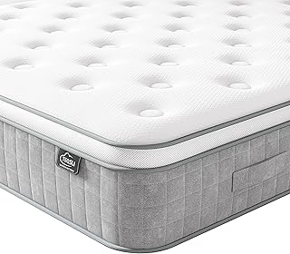 TeQsli Double Mattress 4FT6, 10 Inch Medium Firm Gel Memory Foam Pocket Sprung Hybrid Mattress Orthopedic for Pressure Relief Motion Isolation - Edge Support & OEKO-TEX 100, 135x190x25cm