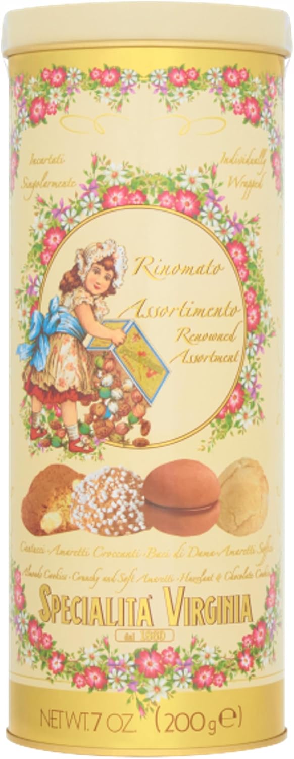 Specialita Virginia Italian Biscuit Tin Assortment Gift - Cantucci, Amaretti, Baci di Dama - Individuall Wrapped - 200g-0