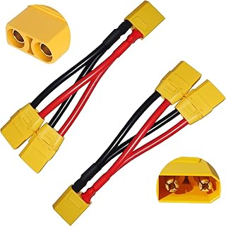 EatPitaya XT90 Plug Parallel Battery Connector Cable 10AWG 100MM, 2pcs XT90H Connector Style 1-Male to 2-Female Y-Splitter for Quadcopters Multirotors RC LiPo Battery