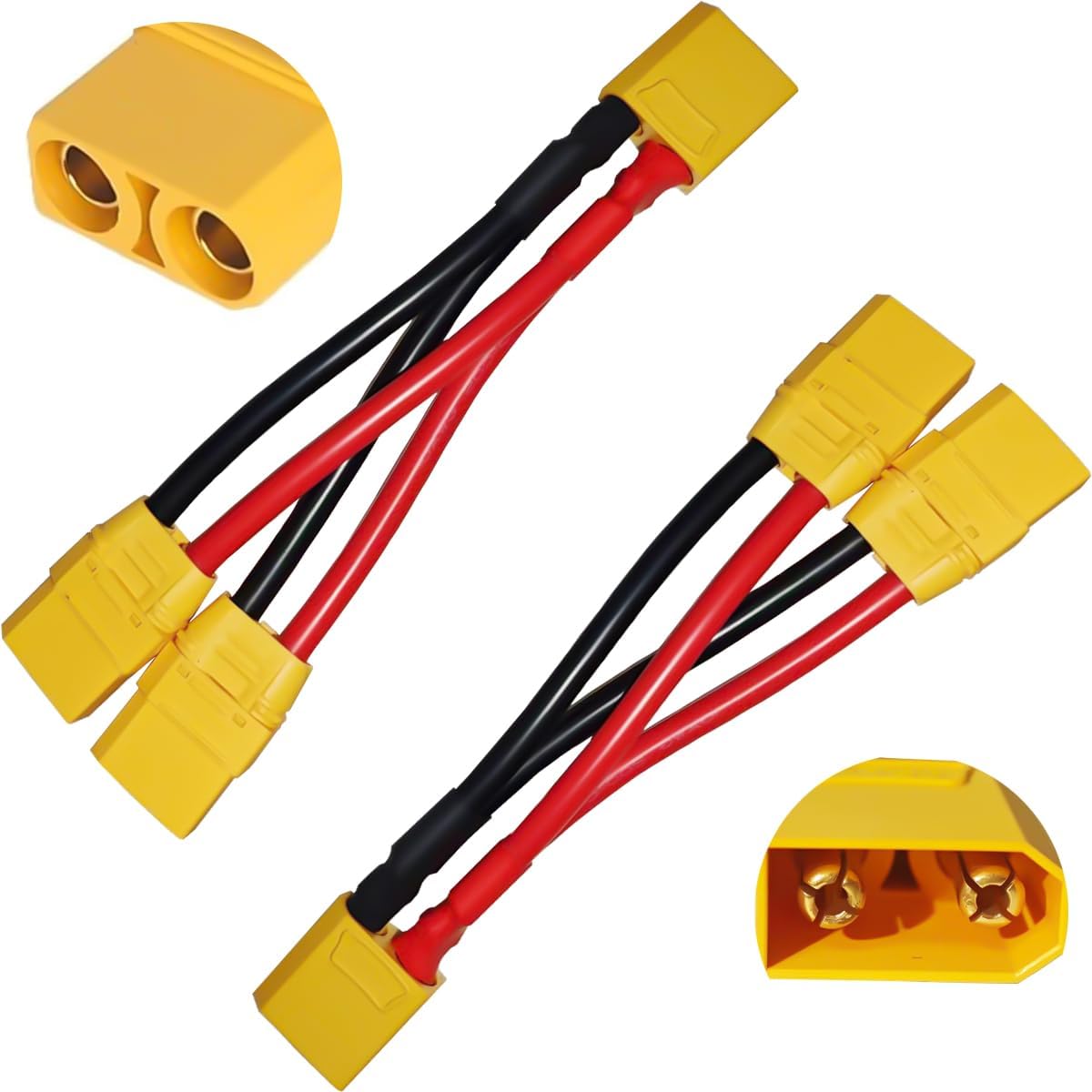 EatPitaya XT90 Plug Parallel Battery Connector Cable 10AWG 100MM, 2pcs XT90H Connector Style 1-Male to 2-Female Y-Splitter for Quadcopters Multirotors RC LiPo Battery-0