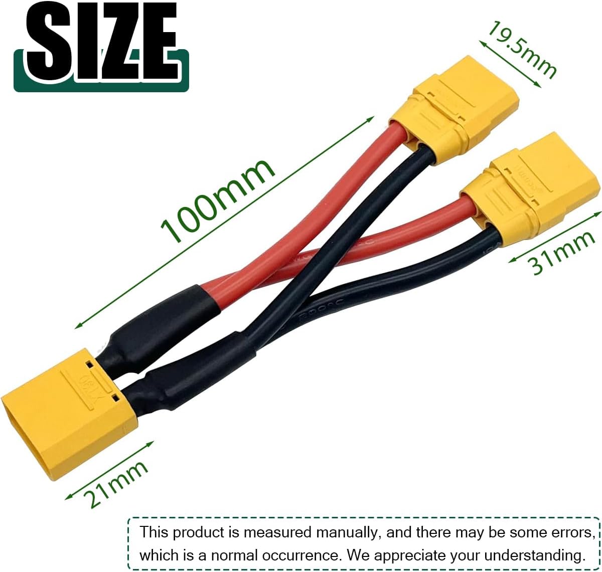 EatPitaya XT90 Plug Parallel Battery Connector Cable 10AWG 100MM, 2pcs XT90H Connector Style 1-Male to 2-Female Y-Splitter for Quadcopters Multirotors RC LiPo Battery-2