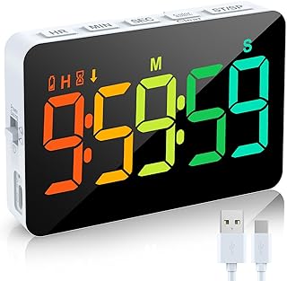 XREXS LED Dynamic RGB Timer, 6 Fixed Colours and 4 Gradient Colours, Digital Kitchen Timer, Timer with 5 Inch Display, Adjustable Brightness and Volume, Magnetic Timer for Kitchen/Meeting/Class