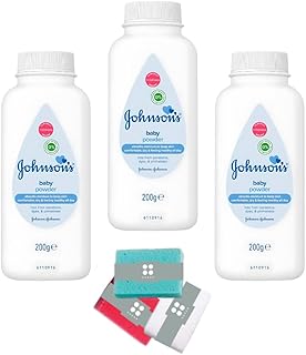 Johnson's Newborn Essentials with Our 3-Pack Baby Talc 200g Bundled with 1pc of SAESR Sponge. Dermatologist Tested New Born Baby Essentials and Baby Products for Baby's Delicate Skin.