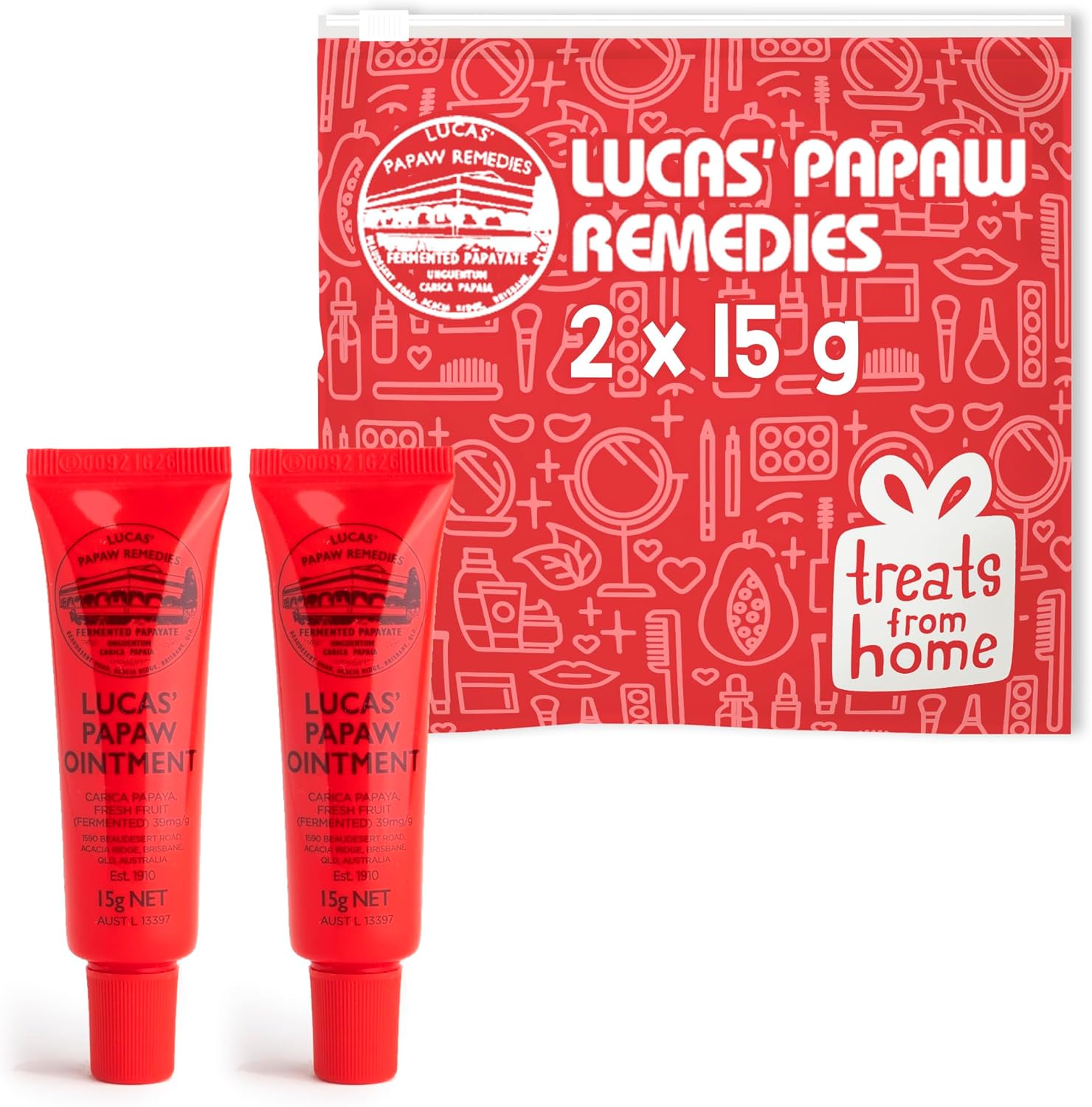 Lucas Pawpaw Lip Ointment, Lucas Pawpaw Cream, Lucas Pawpaw Ointment for Lips & Dry Skin - Unique All Skin Types, All Gender- Any Season Gift Pack with 2 x 15g Pawpaw Balm-0