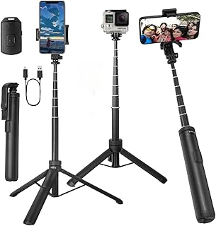 66"Selfie Stick Tripod for Cellphone&Cameras,All-in-1 Phone Tripod with Rechargeable Remote Control and Rotate Phone Holder, for Photograph, Live Streaming, Video Recording. (black)