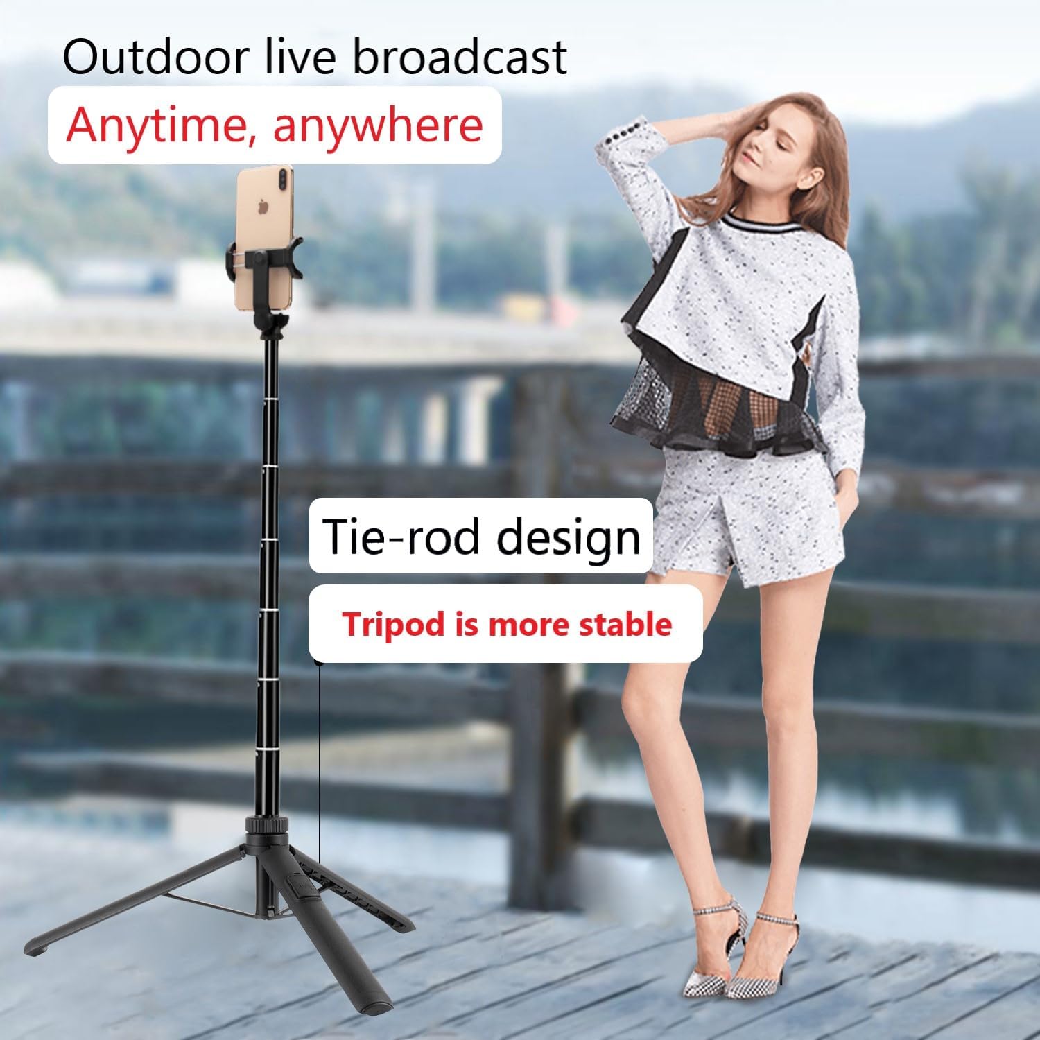 66"Selfie Stick Tripod for Cellphone&Cameras,All-in-1 Phone Tripod with Rechargeable Remote Control and Rotate Phone Holder, for Photograph, Live Streaming, Video Recording. (black)-4