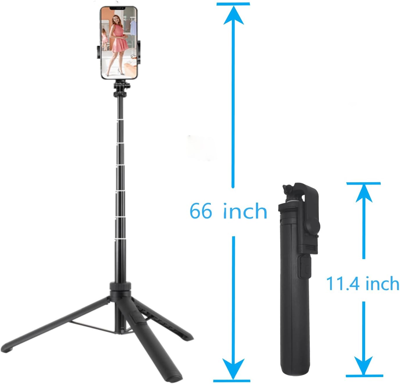 66"Selfie Stick Tripod for Cellphone&Cameras,All-in-1 Phone Tripod with Rechargeable Remote Control and Rotate Phone Holder, for Photograph, Live Streaming, Video Recording. (black)-5