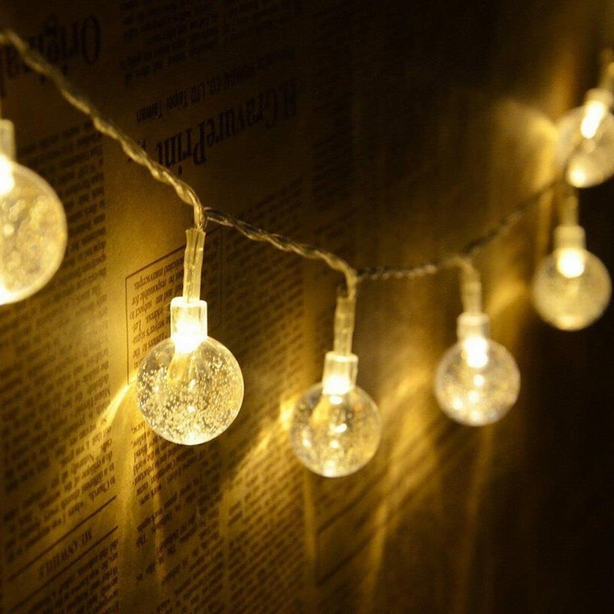 LiyuanQ Globe Fairy Lights Plug in 60 LED String Lights Mains Powered Waterproof Indoor Outdoor Hanging Lights Decorative Christmas Lights for Bedroom Patio Garden Party Wedding(Warm White)-0