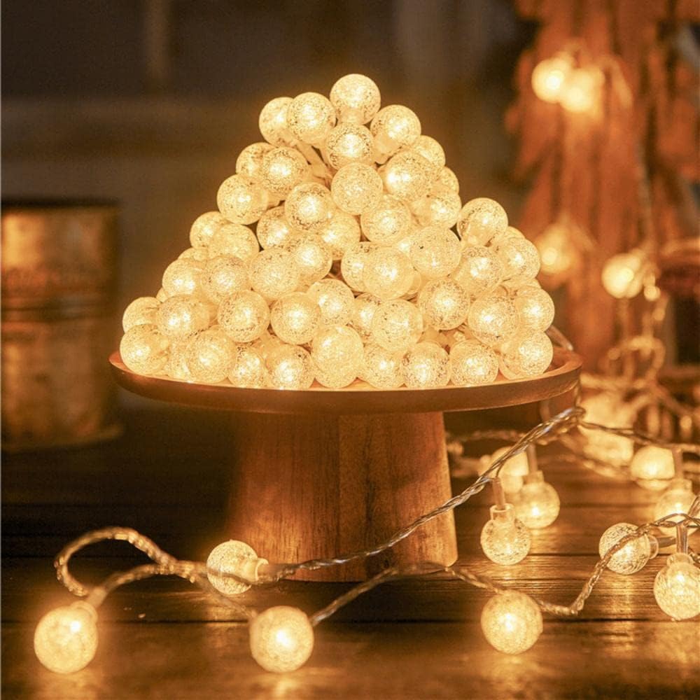 LiyuanQ Globe Fairy Lights Plug in 60 LED String Lights Mains Powered Waterproof Indoor Outdoor Hanging Lights Decorative Christmas Lights for Bedroom Patio Garden Party Wedding(Warm White)-1