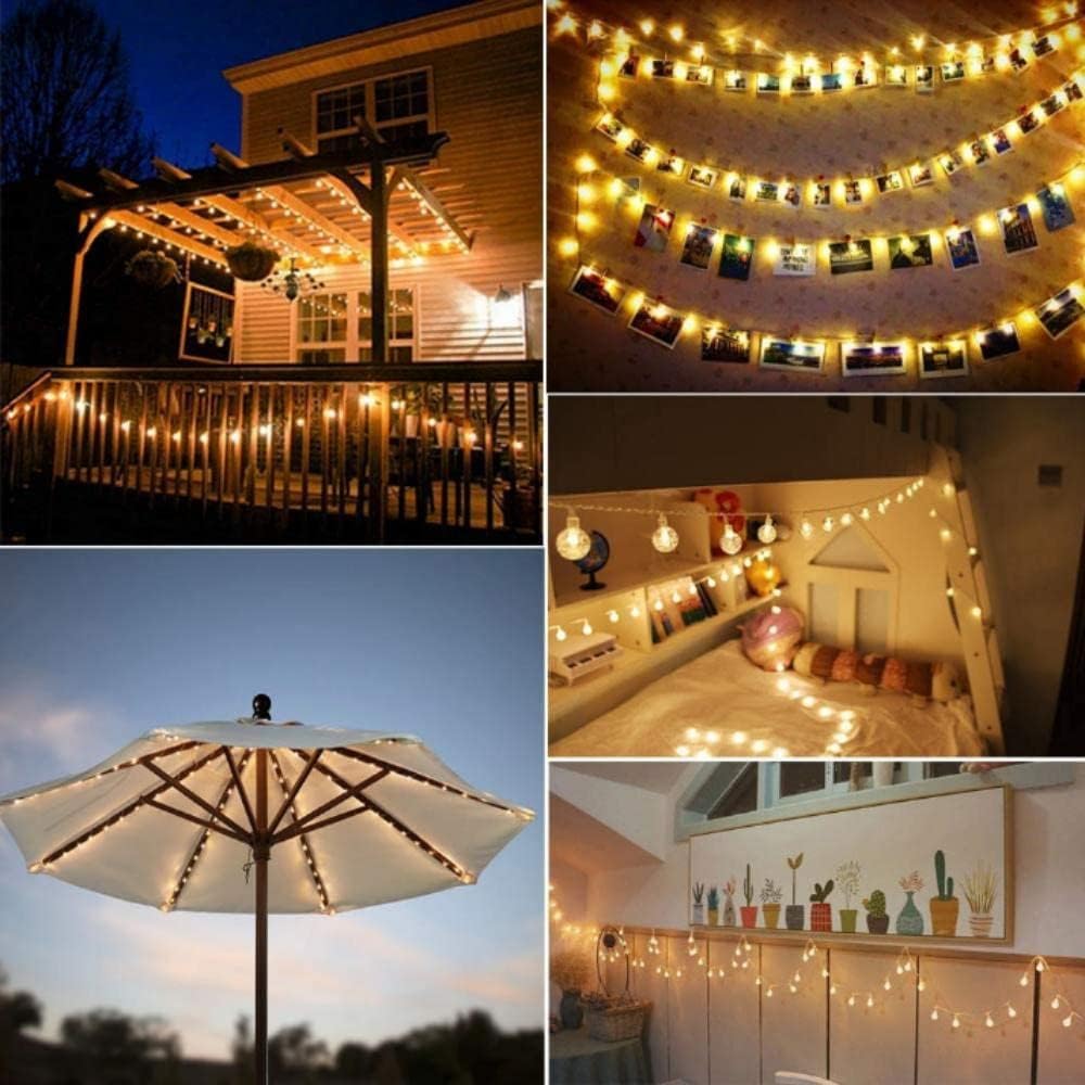 LiyuanQ Globe Fairy Lights Plug in 60 LED String Lights Mains Powered Waterproof Indoor Outdoor Hanging Lights Decorative Christmas Lights for Bedroom Patio Garden Party Wedding(Warm White)-5