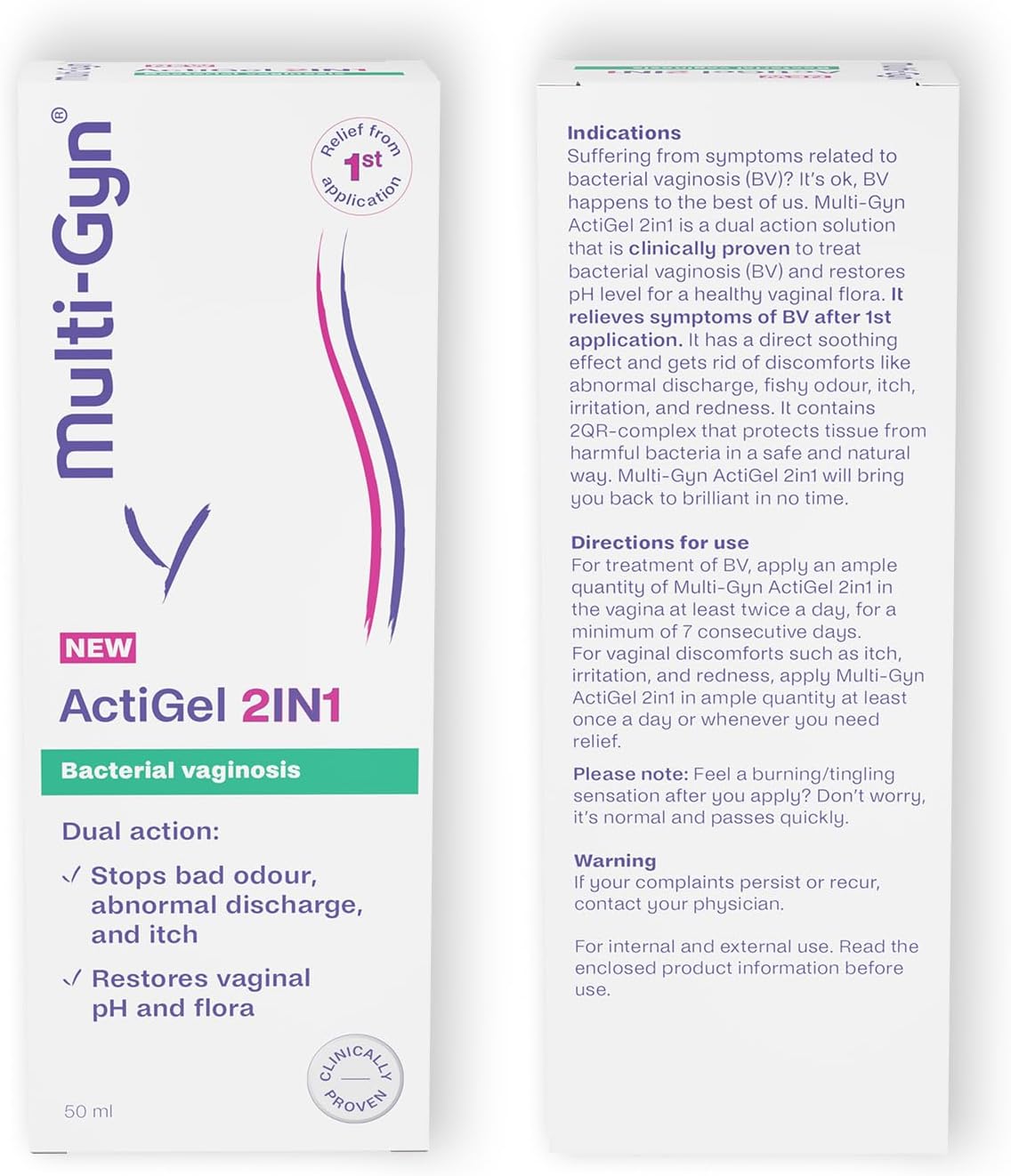 Multi-GYN ActiGel 2in1 Treats Bacterial vaginosis - Restores Flora- Stops Bad Odour, Discharge and Itch - 50ml with applicator-2