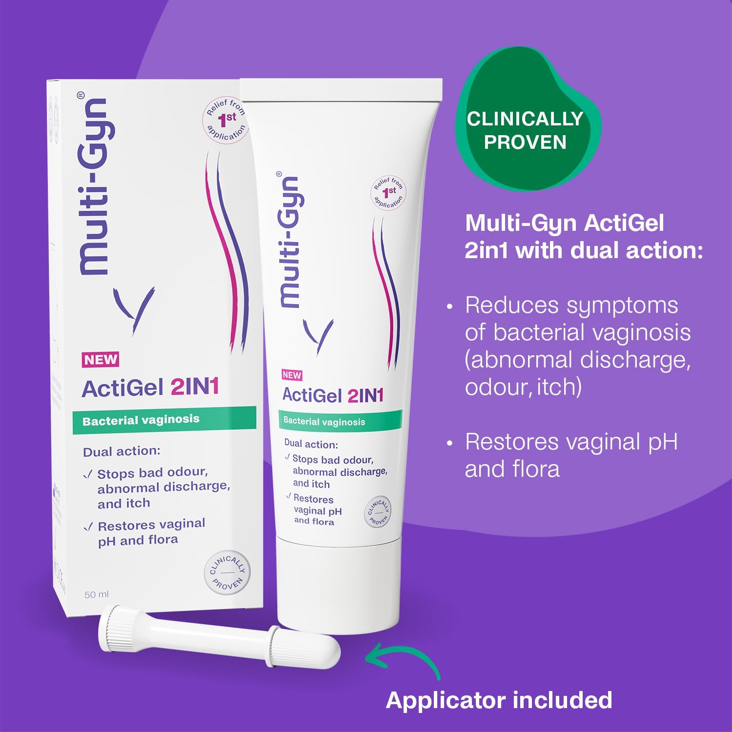 Multi-GYN ActiGel 2in1 Treats Bacterial vaginosis - Restores Flora- Stops Bad Odour, Discharge and Itch - 50ml with applicator-3