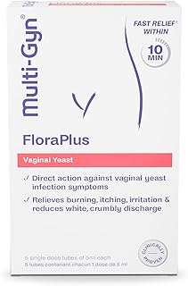 Multi-gyn FloraPlus - Treats Symptoms of Thrush, Burning, itching and Irritation - Fast Relief in 10 Minutes with prebiotics and lactic Acid – Clinically Proven - 5 Single dose Tubes