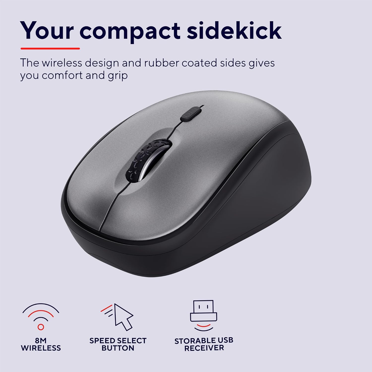 Trust Yuki Silent Wireless Mouse, Battery Included, for Left and Right Hand Users, 800-1600 DPI, 83% Recycled Materials, Storable USB Micro Receiver, Quiet Compact Computer Mouse for PC, Laptop, Mac-3