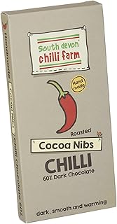 South Devon Chilli Farm Roasted Cocoa Nibs Chilli Chocolate - Delicious 60% Dark Belgian Chocolate Combined With Homegrown Chillies - Dark, Smooth & Warming - Gift Present for Him or Her - 80g Bar