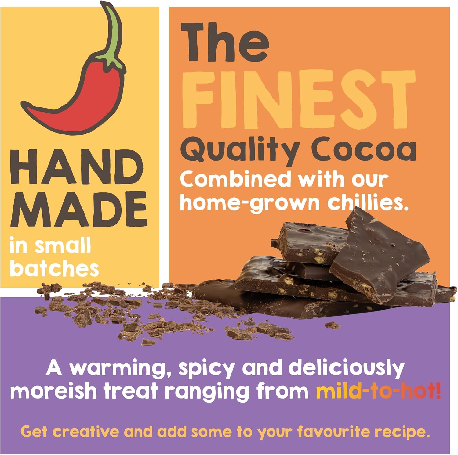 South Devon Chilli Farm Roasted Cocoa Nibs Chilli Chocolate - Delicious 60% Dark Belgian Chocolate Combined With Homegrown Chillies - Dark, Smooth & Warming - Gift Present for Him or Her - 80g Bar-5