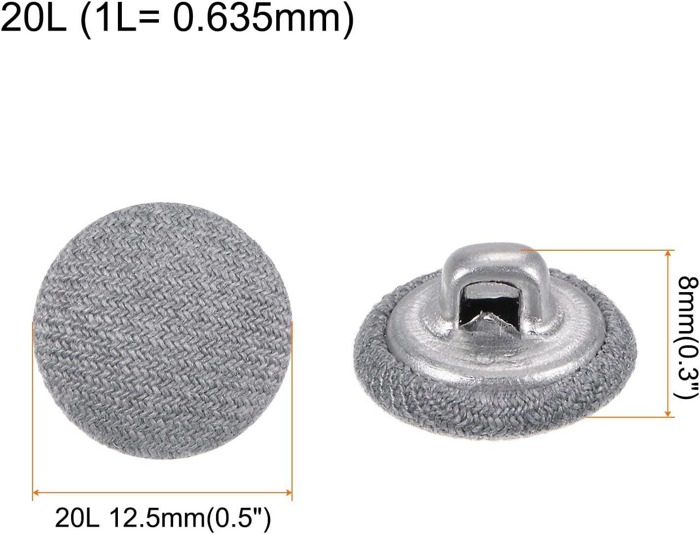 sourcing map 10pcs 20L Fabric Cloth Covered Button 12.5mm Metal Shank Round Sewing Buttons for Suits Dress Blouses, Grey-1