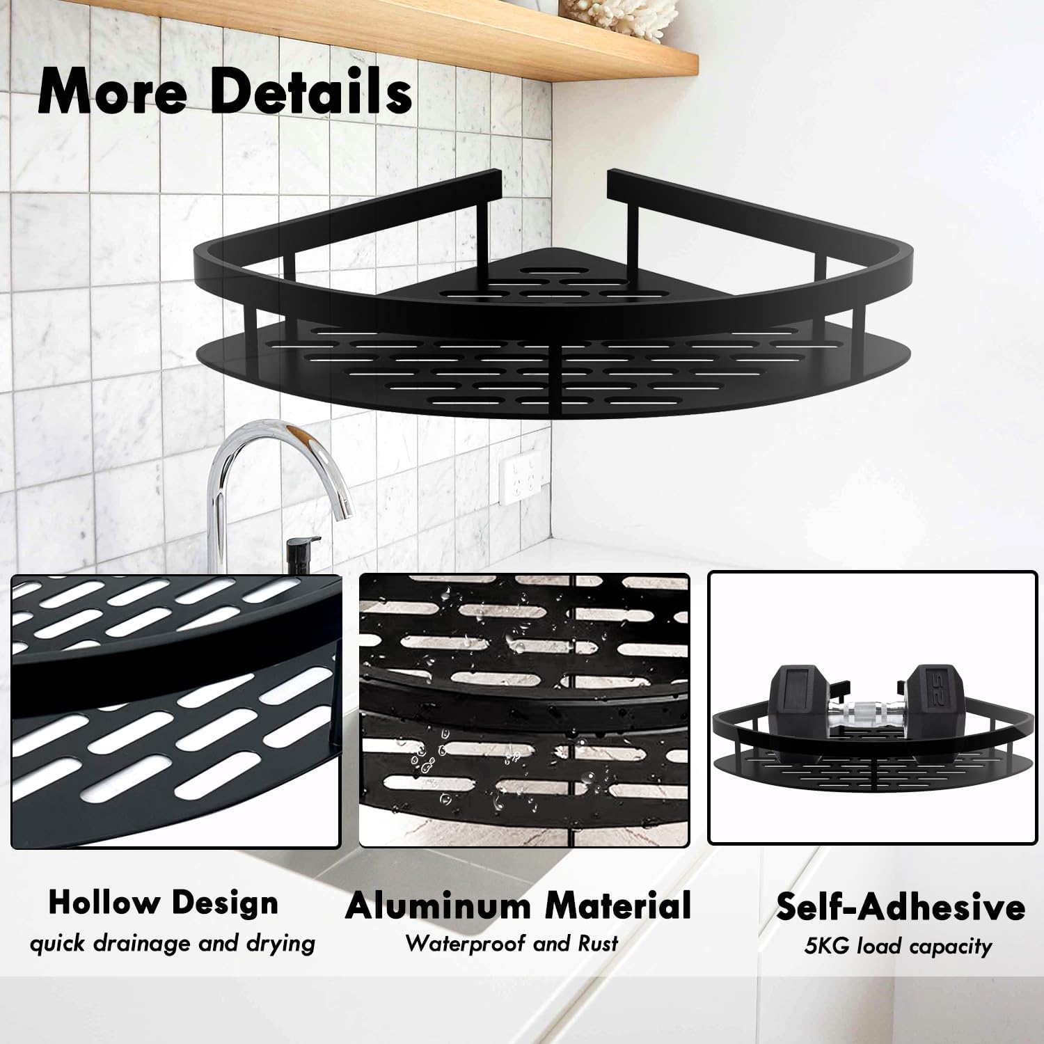 VAKOWOO Shower Caddy Corner, 2 Pack Shower Shelf Organiser No Drilling, Rustproof Self-Adhesive Bathroom Shower Storage Rack Wall Mounted, Black Bathroom Accessories for Bathroom, Kitchen, Toilet-1