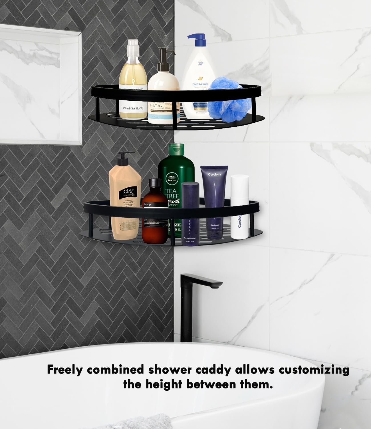 VAKOWOO Shower Caddy Corner, 2 Pack Shower Shelf Organiser No Drilling, Rustproof Self-Adhesive Bathroom Shower Storage Rack Wall Mounted, Black Bathroom Accessories for Bathroom, Kitchen, Toilet-2