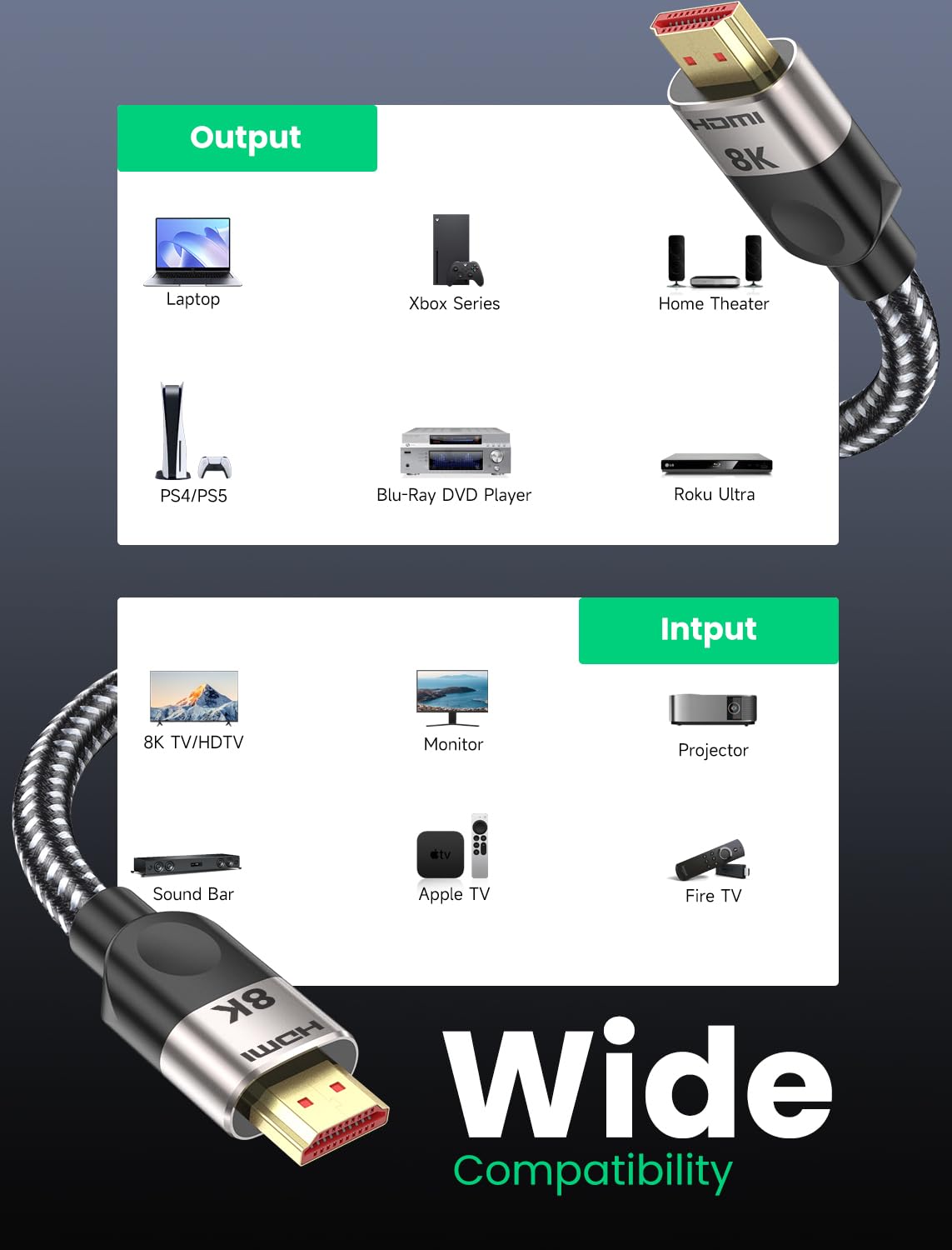 Southlight HDMI 2.1 Cable 3m, 8K@60Hz 4K@120Hz Ultra HD Cable High-Speed Lead 48Gbps, 7680x4320, Supports eARC HDR10 HDCP 2.2 & 2.3 DTS: X 3D CEC Compatible with all HDMI devices PC/TV/HDTV/Blu-ray-2