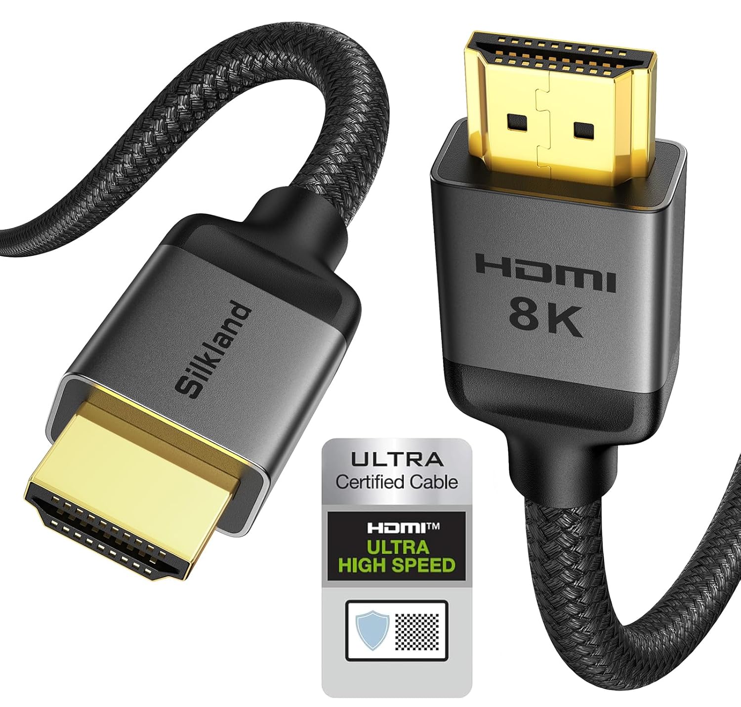 Silkland 8K HDMI® 2.1 Cable Certified,[8K@60Hz, 4K@120Hz] Ultra High Speed HDMI®Cable, eARC, Dolby Atmos Vision, 48Gbps, HDR, HDCP2.3, Compatible for Samsung TV/Fire TV/PS5/Xbox Series X/Blu-Ray 1M-0