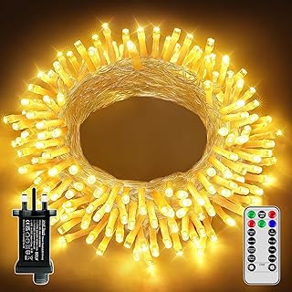 Ollny Fairy Lights Outdoor, 10m 100 LED String Light Mains Powered, Waterproof Garden Light with Remote/Plug/Modes/Timer, Bright Warm White Lighting Outside Indoor Patio Bedroom Party Decorations