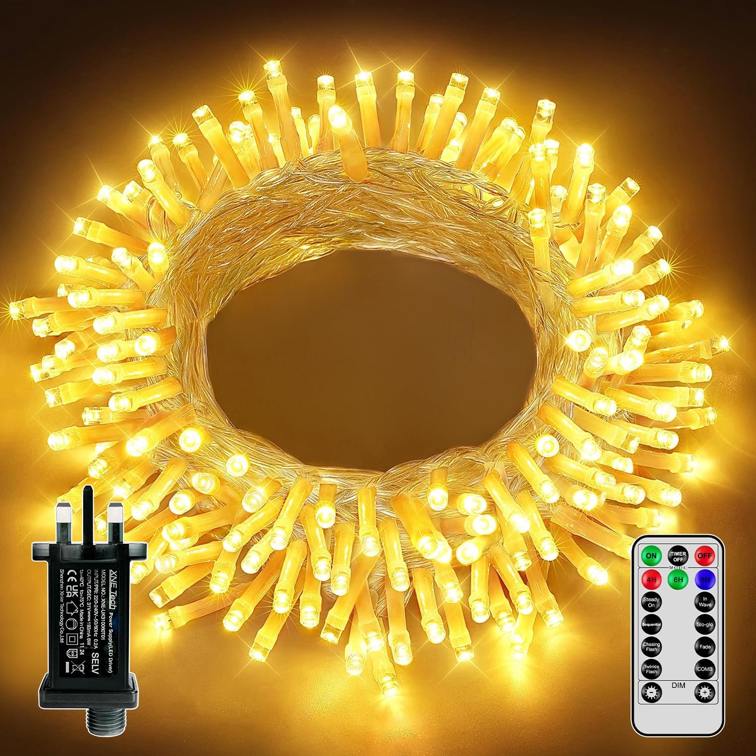 Ollny Fairy Lights Outdoor, 10m 100 LED String Light Mains Powered, Waterproof Garden Light with Remote/Plug/Modes/Timer, Bright Warm White Lighting Outside Indoor Patio Bedroom Party Decorations-0