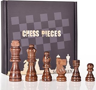 SANCHKEN 32 Pieces Wooden Chess Pieces 3" Handcrafted Chessmen (Pieces Only) Tournament Staunton Chessmen with Storage Bag with King Figures Chess Game Chess Accessories