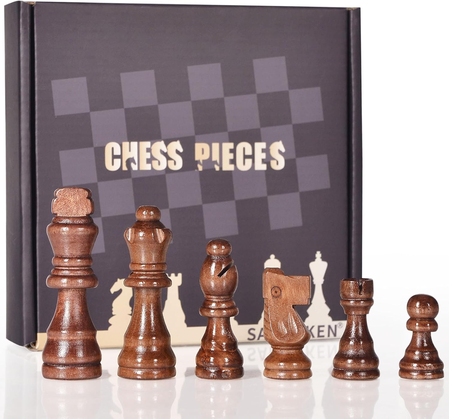 SANCHKEN 32 Pieces Wooden Chess Pieces 3" Handcrafted Chessmen (Pieces Only) Tournament Staunton Chessmen with Storage Bag with King Figures Chess Game Chess Accessories-0