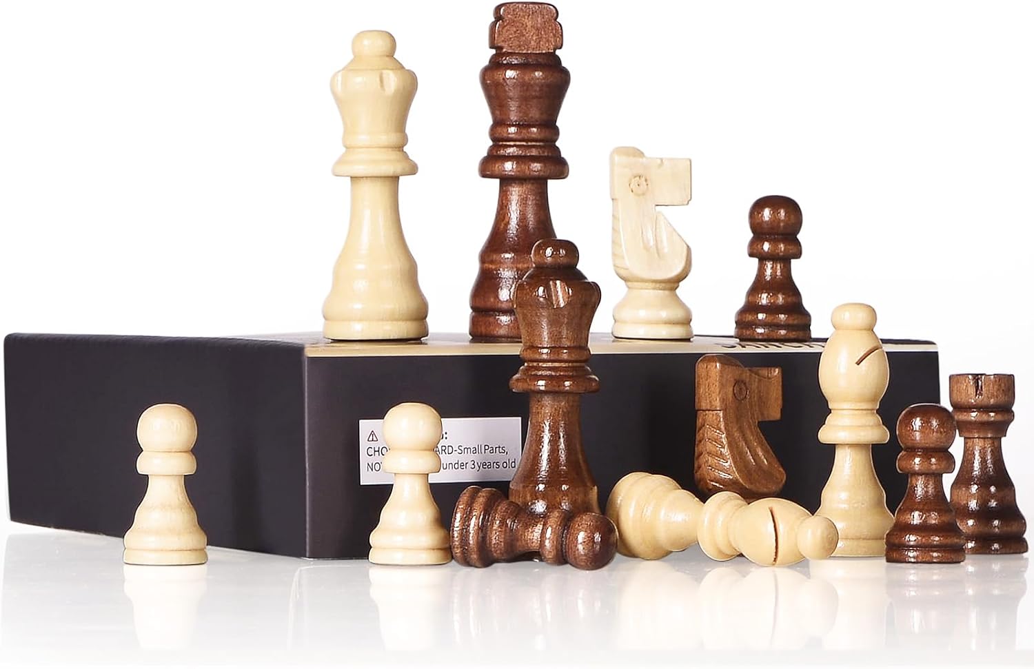 SANCHKEN 32 Pieces Wooden Chess Pieces 3" Handcrafted Chessmen (Pieces Only) Tournament Staunton Chessmen with Storage Bag with King Figures Chess Game Chess Accessories-1