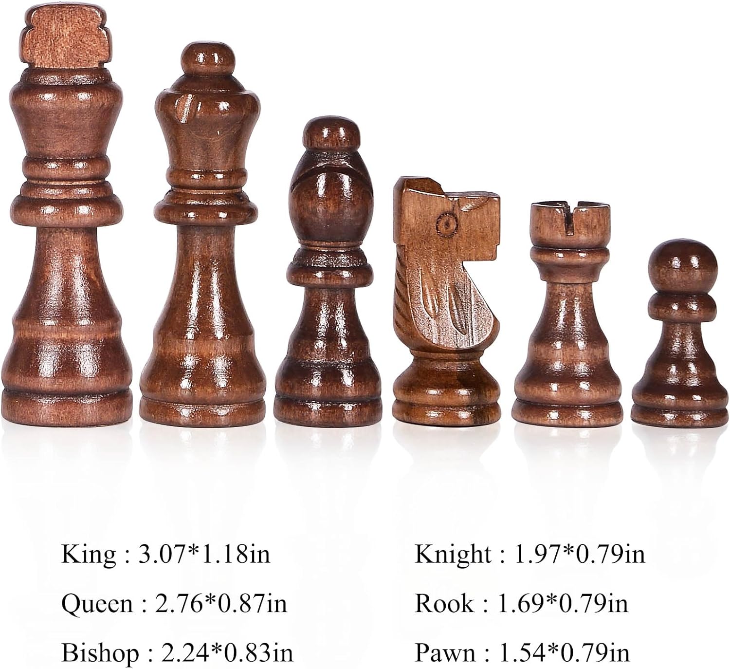 SANCHKEN 32 Pieces Wooden Chess Pieces 3" Handcrafted Chessmen (Pieces Only) Tournament Staunton Chessmen with Storage Bag with King Figures Chess Game Chess Accessories-4