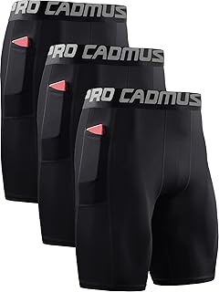 Cadmus 3 Pack Men Compression Gym Running Sports Underwear Base Layer Shorts with Side Pockets